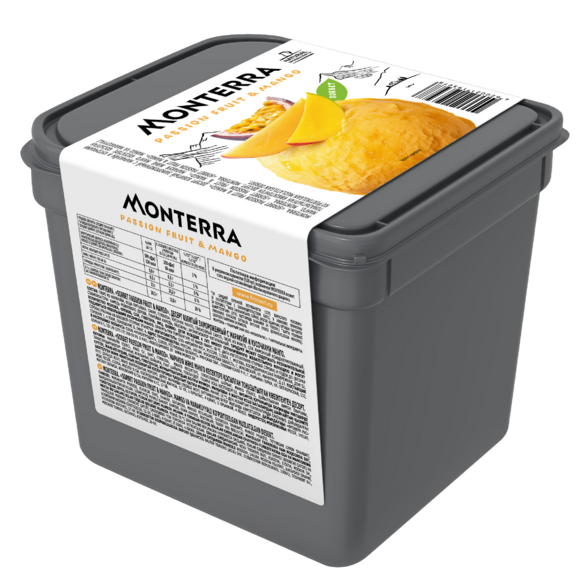 “MONTERRA” dessert whipped with passion fruit and mango pieces. “MONTERRA” dessert whipped with passion fruit and mango pieces.
